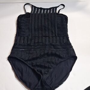 Kenneth Cole Black Crochet Detail One-Piece